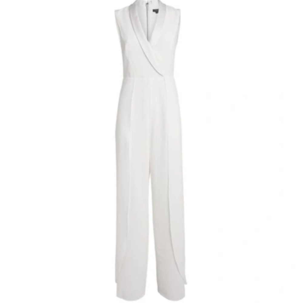 Bebe Split Sleeveless Shawl-collar Jumpsuit In Off White